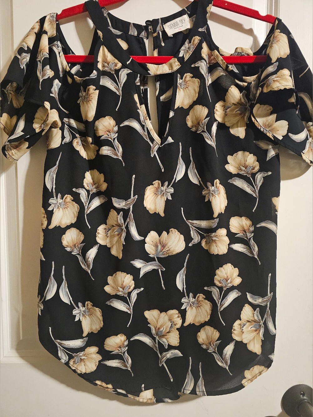Floral Cold-Shoulder Top in Black and Cream by Soprano